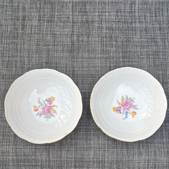 T K Thun V Bohemia Czechoslovakia Floral Porcelain Bowls Set of 2 Vintage - Picture 1 of 7